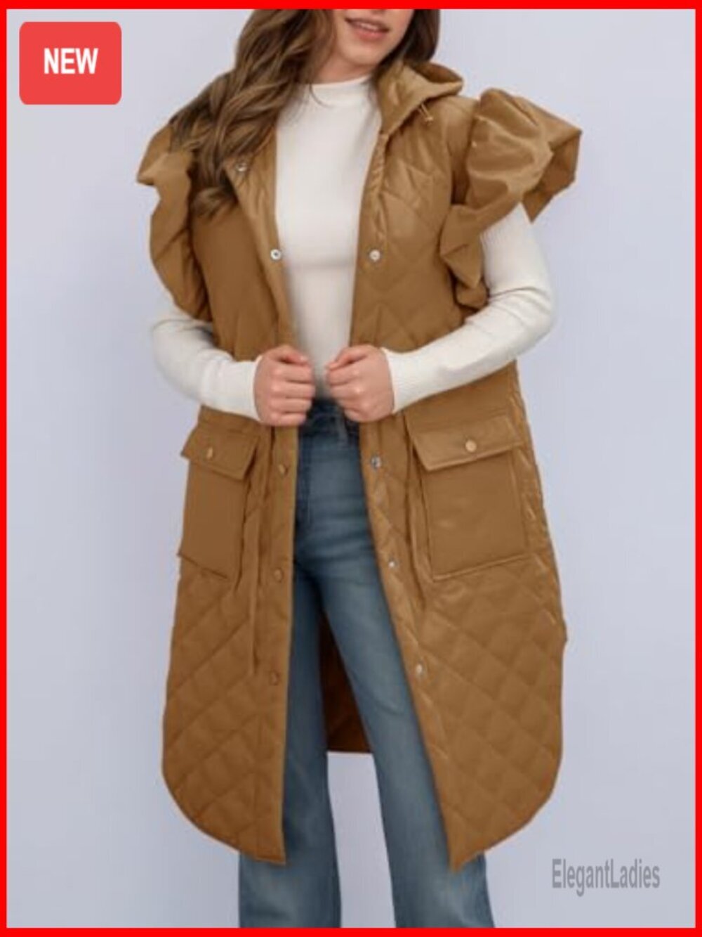 Long Puffer Vest Hooded Sleeveless Quilted Jacket Winter Outerwear - Picture 2 of 6